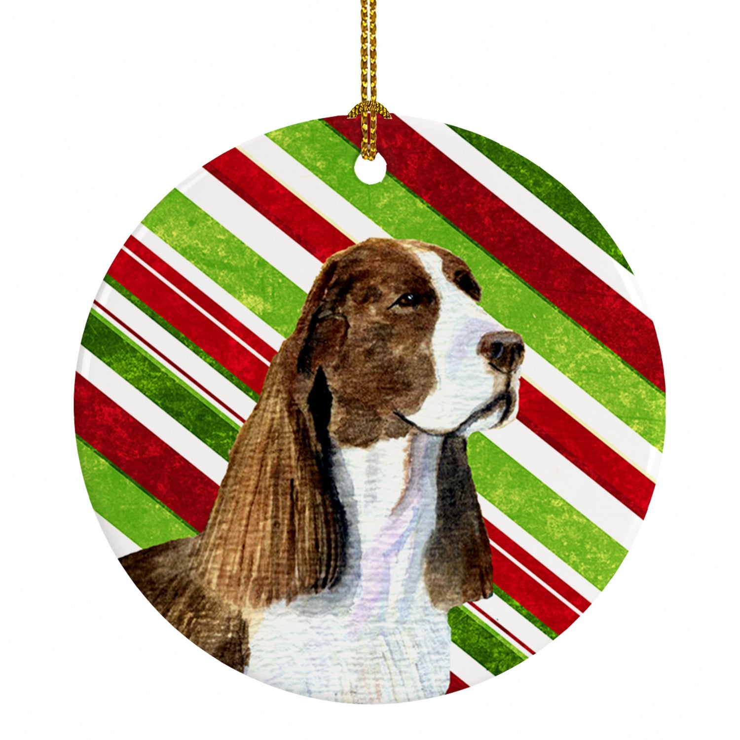 Springer Spaniel Candy Cane Holiday Christmas Ceramic Ornament Christmas Tree Hanging Decorations for Home Christmas Holiday, Party, Gift, 3 in, Multicolor