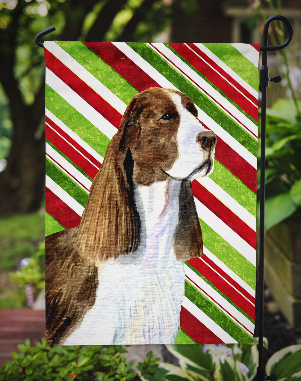 Springer Spaniel Candy Cane Holiday Christmas Garden Flag Mailbox Decorative Yard Banner Outside Patio Artwork for Flower Beds, Garden Size, Multicolor