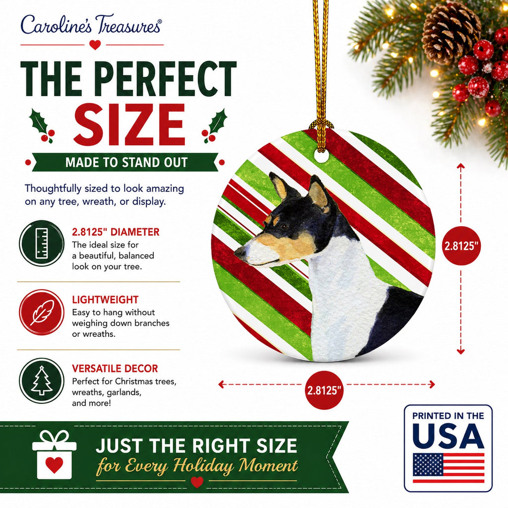 Basenji Candy Cane Holiday Christmas Ceramic Ornament Christmas Tree Hanging Decorations for Home Christmas Holiday, Party, Gift, 3 in, Multicolor