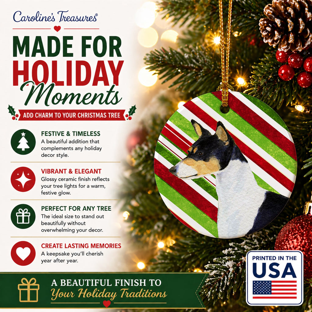 Basenji Candy Cane Holiday Christmas Ceramic Ornament Christmas Tree Hanging Decorations for Home Christmas Holiday, Party, Gift, 3 in, Multicolor