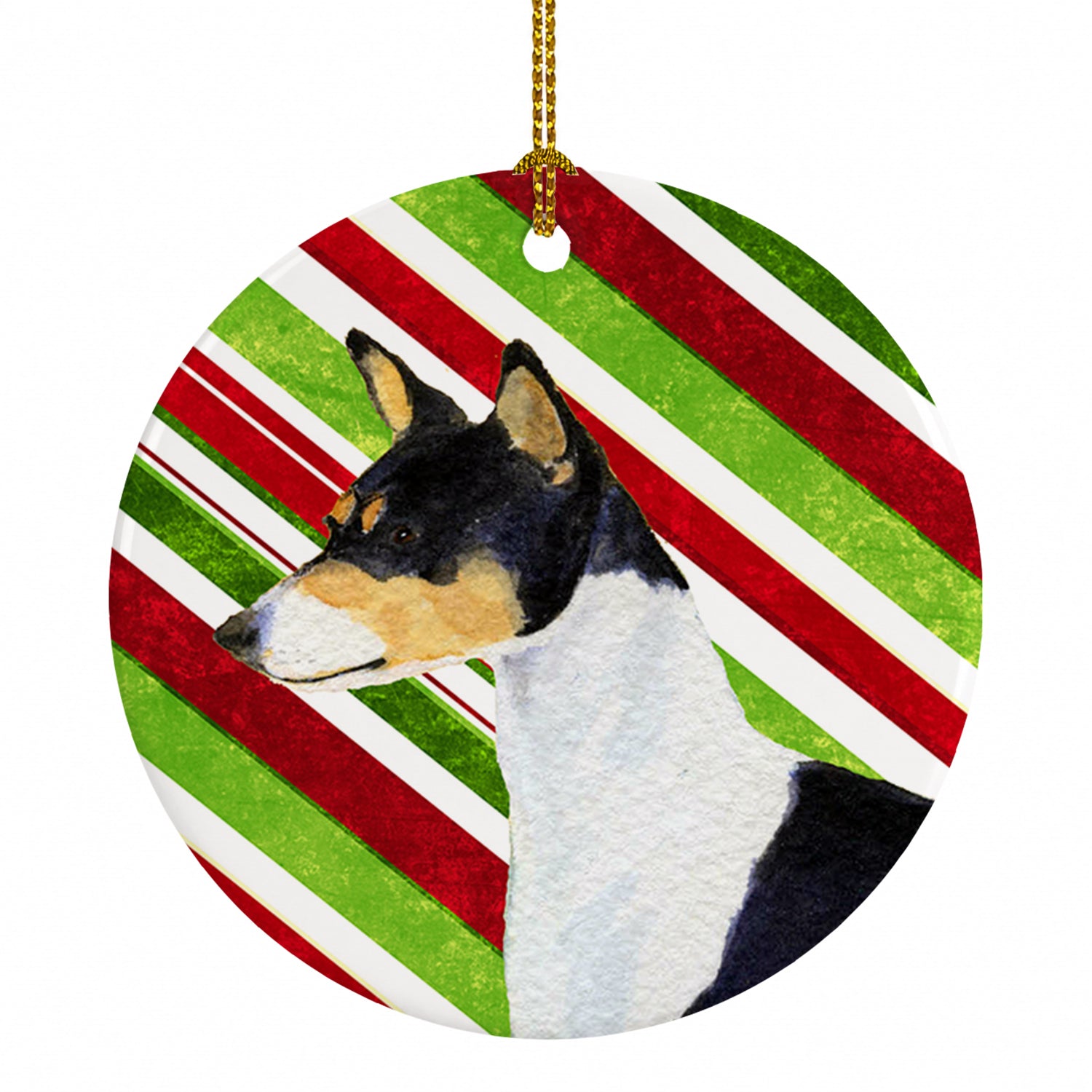 Basenji Candy Cane Holiday Christmas Ceramic Ornament Christmas Tree Hanging Decorations for Home Christmas Holiday, Party, Gift, 3 in, Multicolor