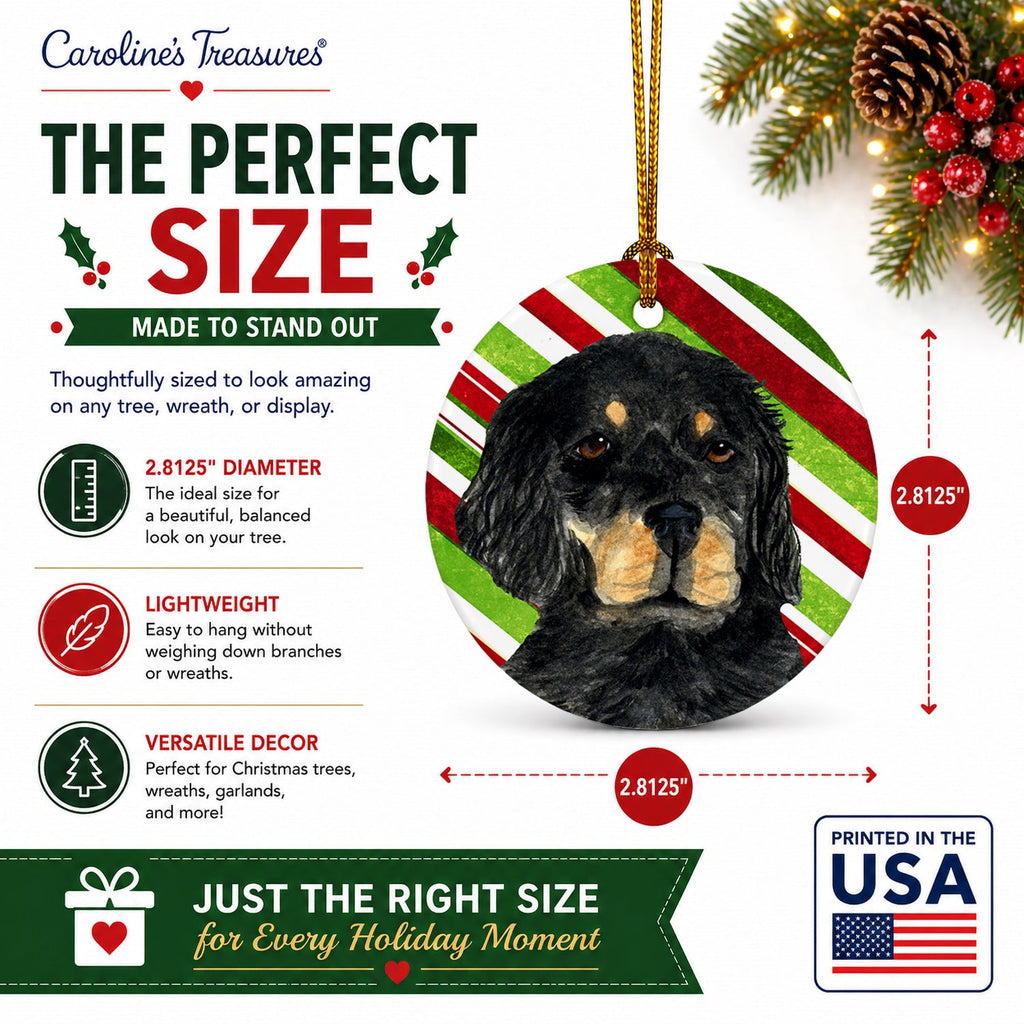 Gordon Setter Candy Cane Holiday Christmas Ceramic Ornament Christmas Tree Hanging Decorations for Home Christmas Holiday, Party, Gift, 3 in, Multicolor