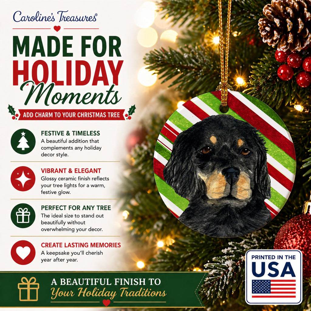 Gordon Setter Candy Cane Holiday Christmas Ceramic Ornament Christmas Tree Hanging Decorations for Home Christmas Holiday, Party, Gift, 3 in, Multicolor