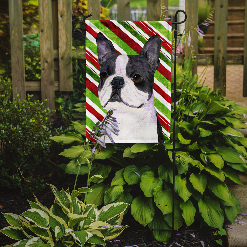 Boston Terrier Candy Cane Holiday Christmas Garden Flag Mailbox Decorative Yard Banner Outside Patio Artwork for Flower Beds, Garden Size, Multicolor