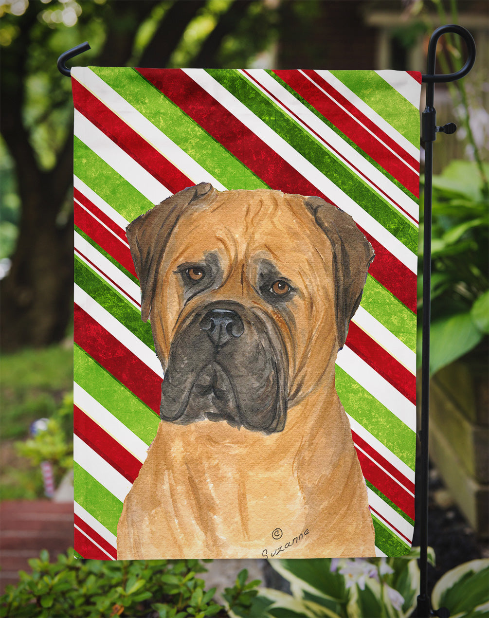 Bullmastiff Candy Cane Holiday Christmas Garden Flag Mailbox Decorative Yard Banner Outside Patio Artwork for Flower Beds, Garden Size, Multicolor