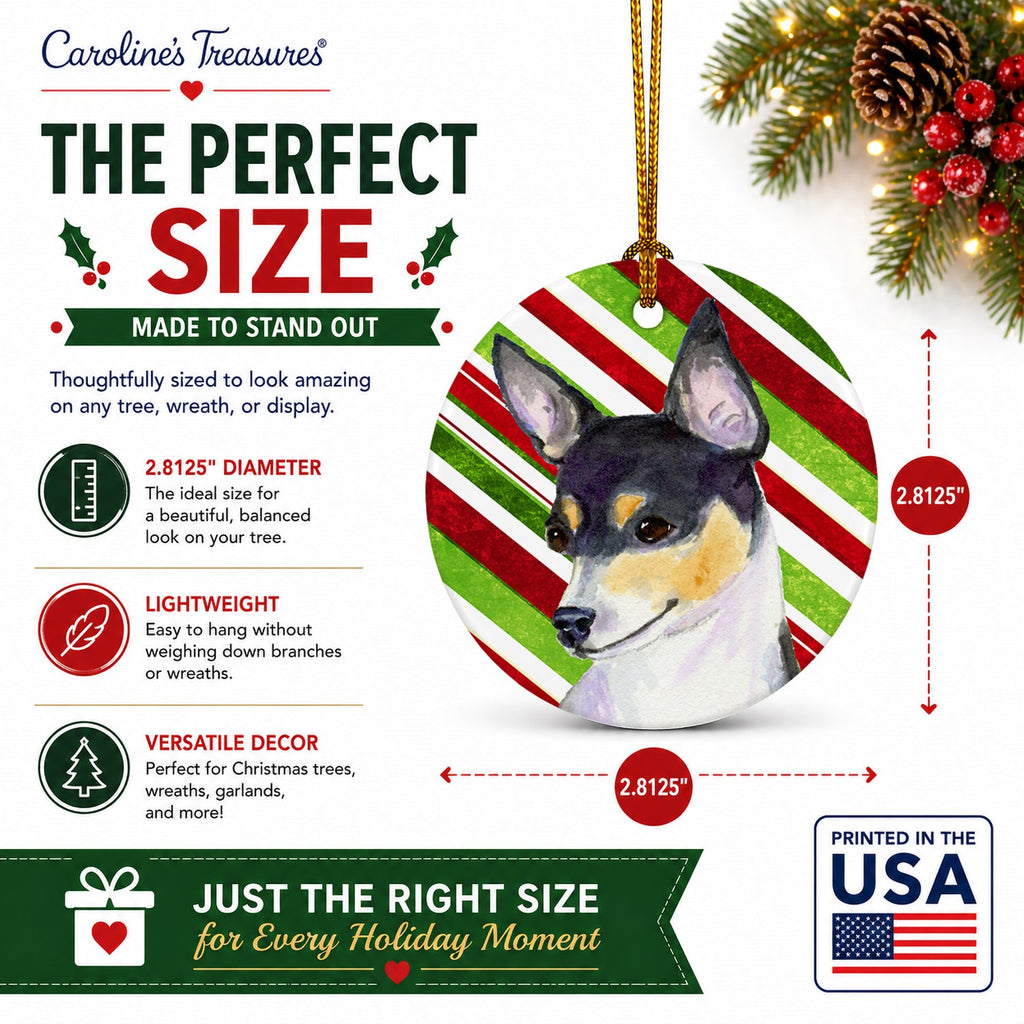Chihuahua Candy Cane Holiday Christmas Ceramic Ornament Christmas Tree Hanging Decorations for Home Christmas Holiday, Party, Gift, 3 in, Multicolor