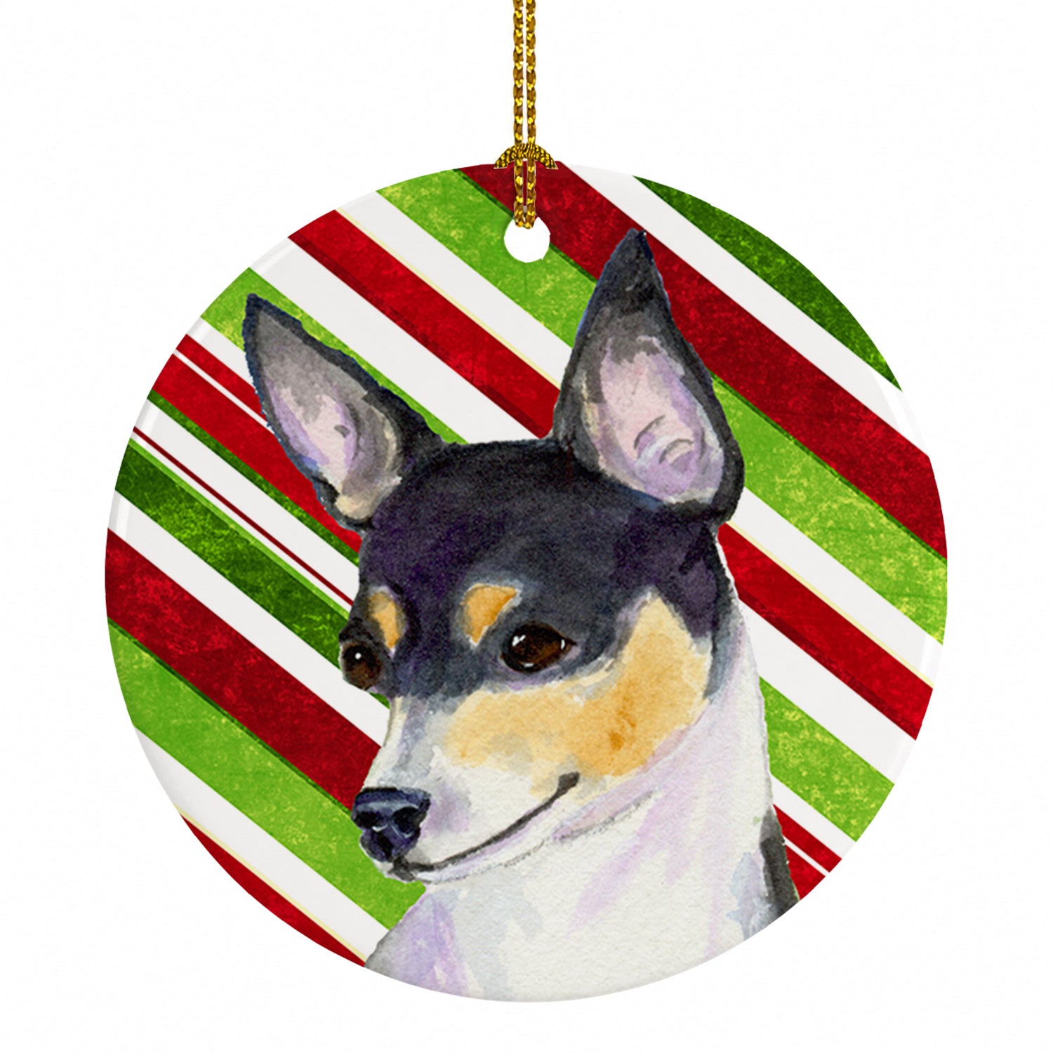 Chihuahua Candy Cane Holiday Christmas Ceramic Ornament Christmas Tree Hanging Decorations for Home Christmas Holiday, Party, Gift, 3 in, Multicolor