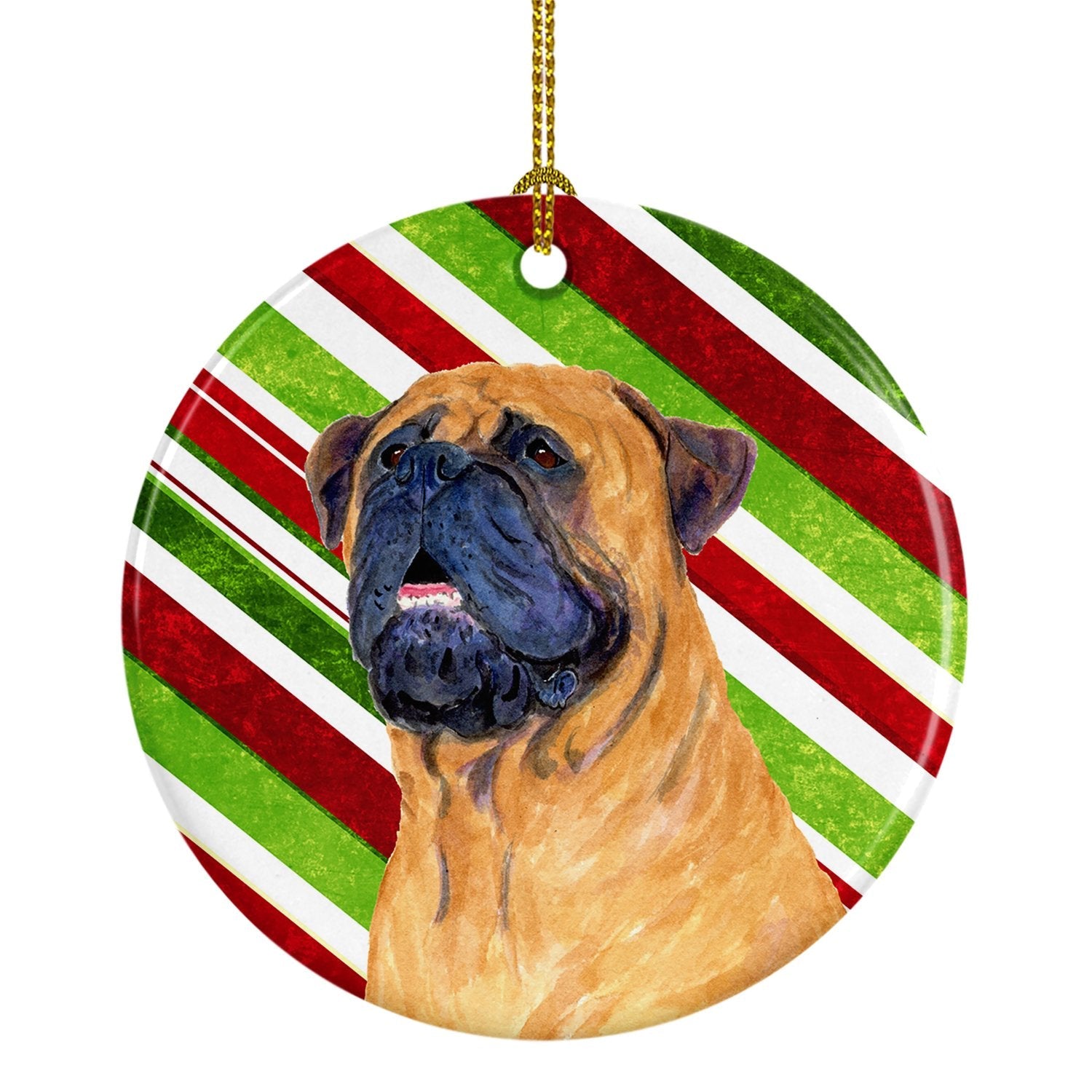 Mastiff Candy Cane Holiday Christmas Ceramic Ornament Christmas Tree Hanging Decorations for Home Christmas Holiday, Party, Gift, 3 in, Multicolor