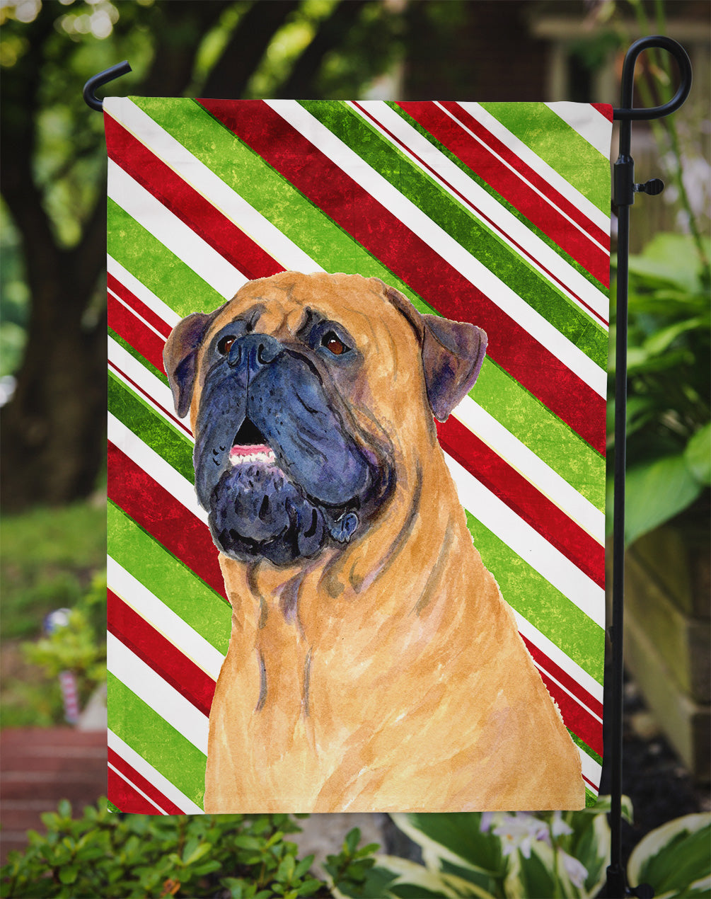 Mastiff Candy Cane Holiday Christmas Garden Flag Mailbox Decorative Yard Banner Outside Patio Artwork for Flower Beds, Garden Size, Multicolor