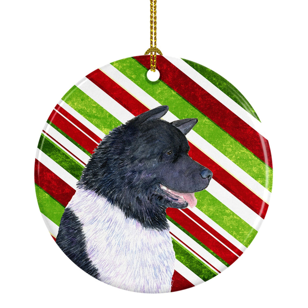 Akita Candy Cane Holiday Christmas Ceramic Ornament Christmas Tree Hanging Decorations for Home Christmas Holiday, Party, Gift, 3 in, Multicolor