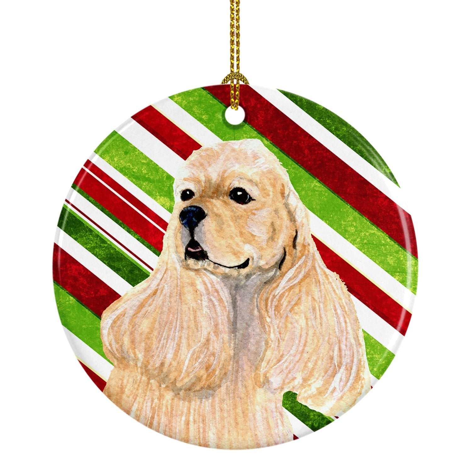 Cocker Spaniel Candy Cane Holiday Christmas Ceramic Ornament Christmas Tree Hanging Decorations for Home Christmas Holiday, Party, Gift, 3 in, Multicolor