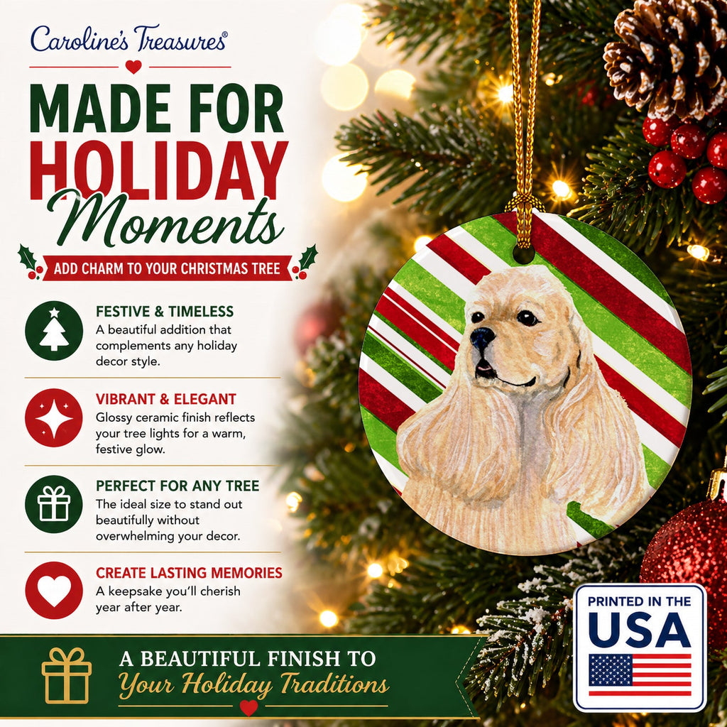 Cocker Spaniel Candy Cane Holiday Christmas Ceramic Ornament Christmas Tree Hanging Decorations for Home Christmas Holiday, Party, Gift, 3 in, Multicolor