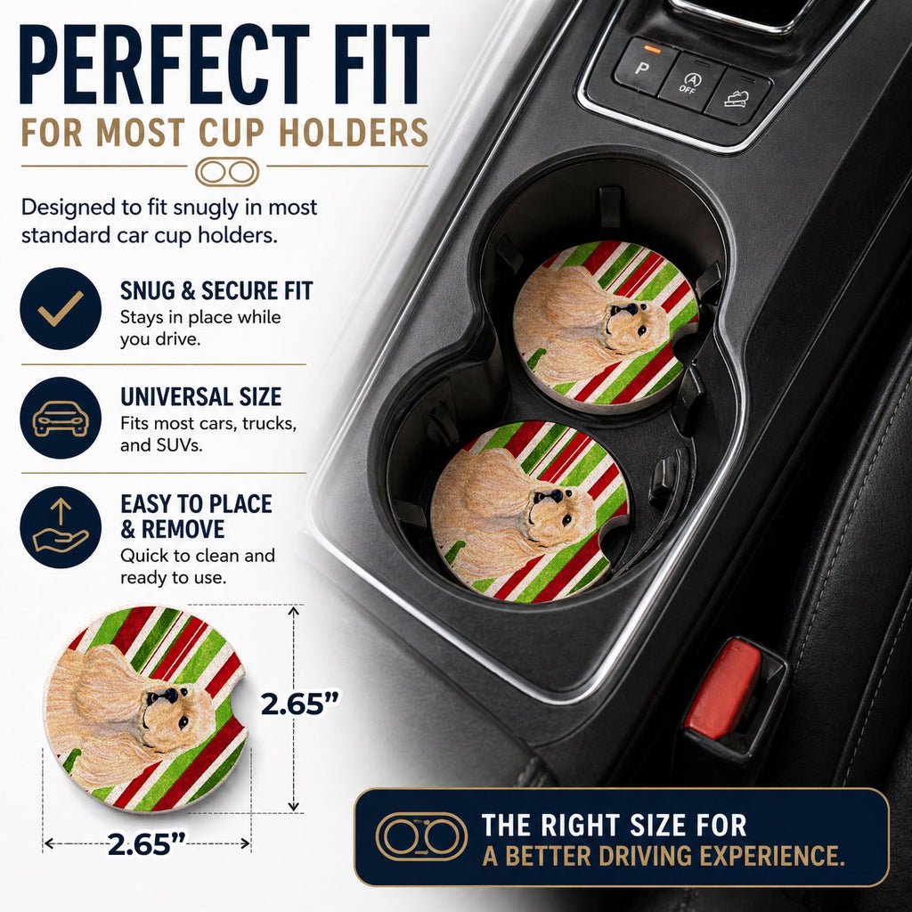 Cocker Spaniel Candy Cane Holiday Christmas Set of 2 Cup Holder Car Coasters Absorbent Round Sandstone Coasters Gifts for Men or Women, 2.5, Multicolor