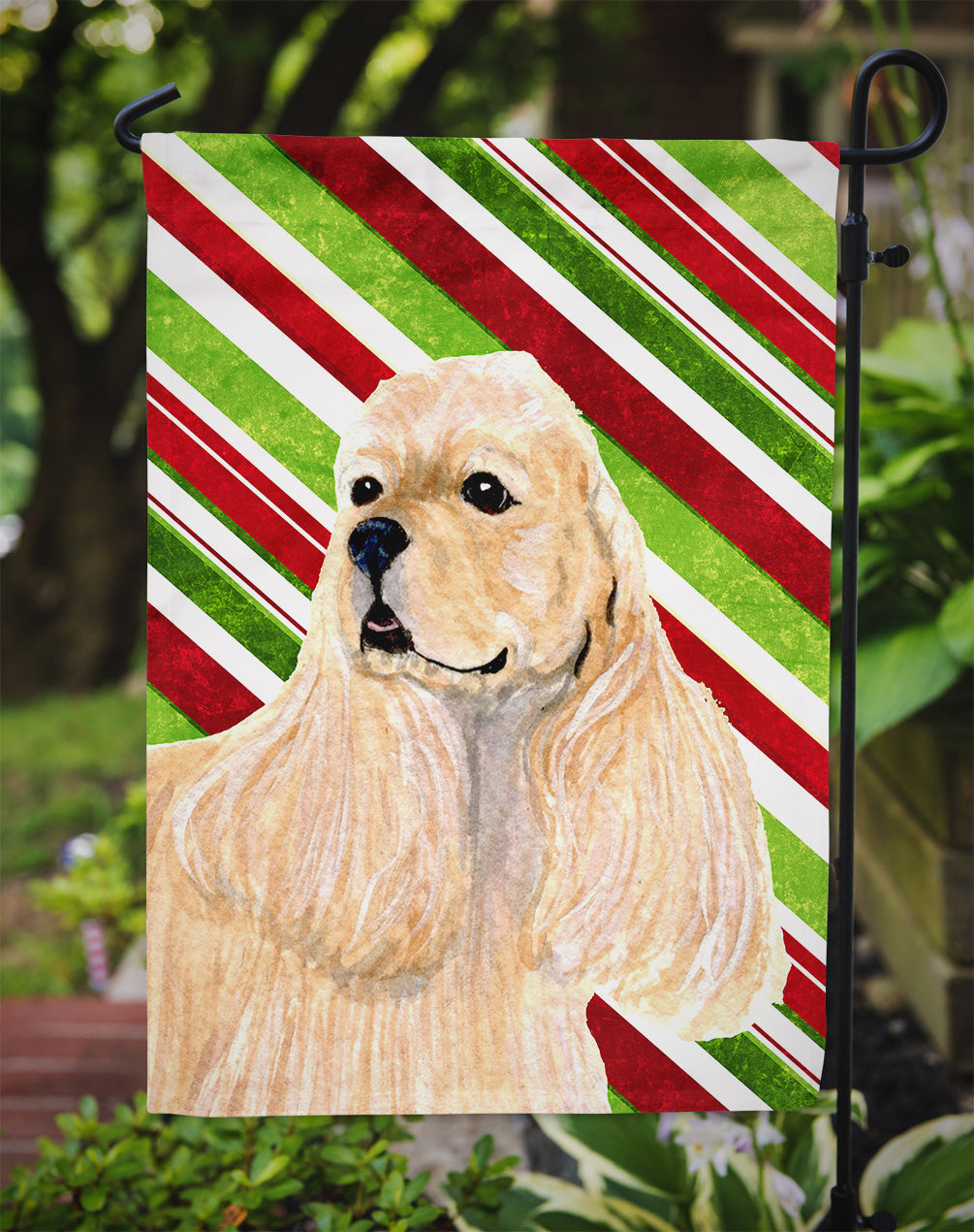 Cocker Spaniel Candy Cane Holiday Christmas Garden Flag Mailbox Decorative Yard Banner Outside Patio Artwork for Flower Beds, Garden Size, Multicolor