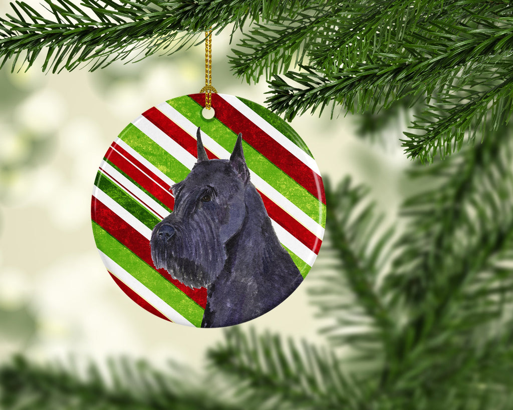 Schnauzer Candy Cane Holiday Christmas Ceramic Ornament Christmas Tree Hanging Decorations for Home Christmas Holiday, Party, Gift, 3 in, Multicolor