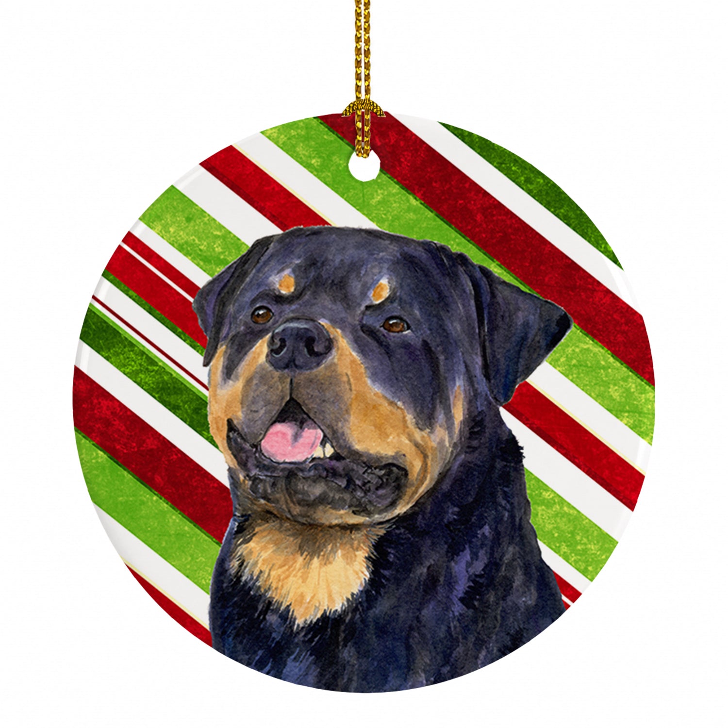 Rottweiler Candy Cane Holiday Christmas Ceramic Ornament Christmas Tree Hanging Decorations for Home Christmas Holiday, Party, Gift, 3 in, Multicolor