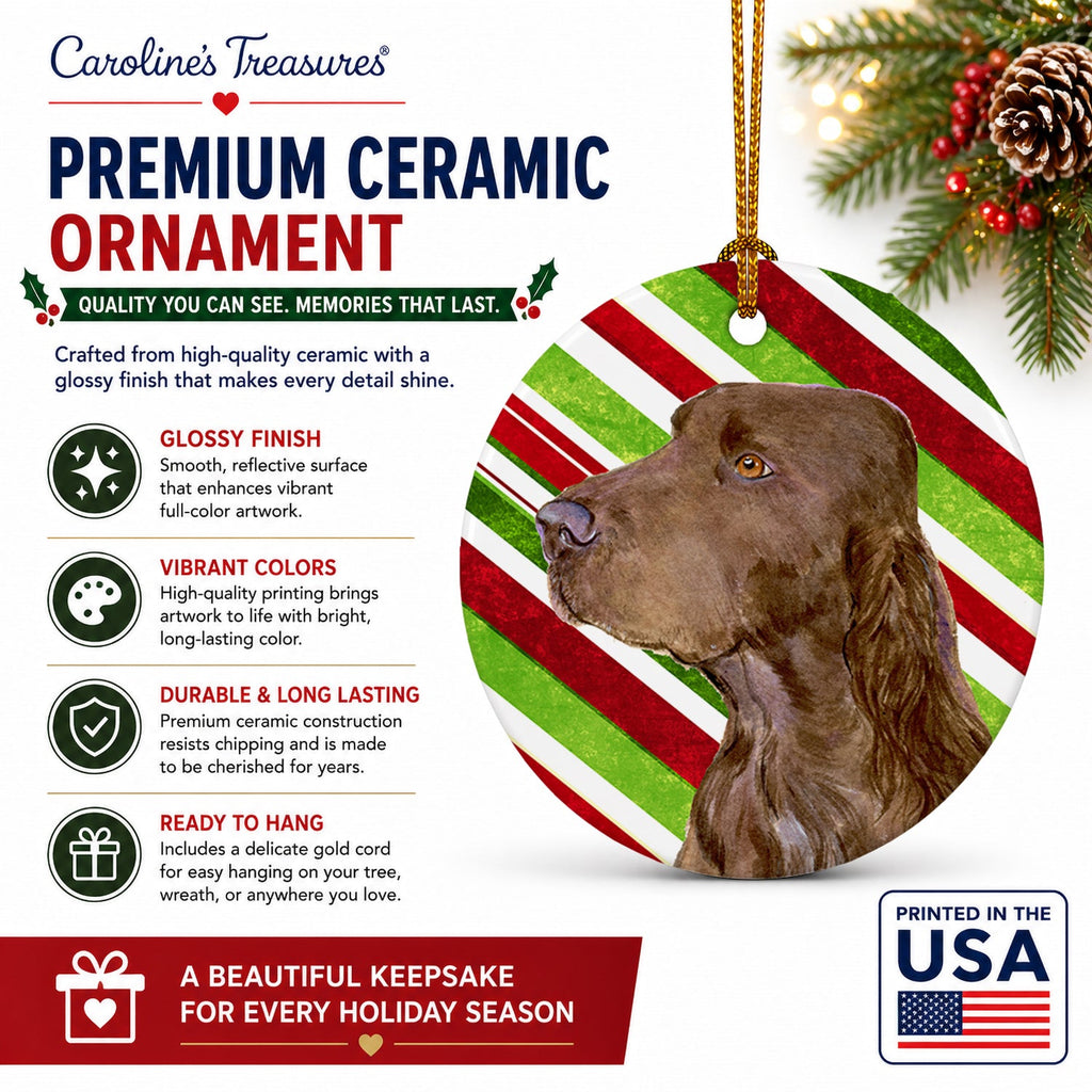 Field Spaniel Candy Cane Holiday Christmas Ceramic Ornament Christmas Tree Hanging Decorations for Home Christmas Holiday, Party, Gift, 3 in, Multicolor