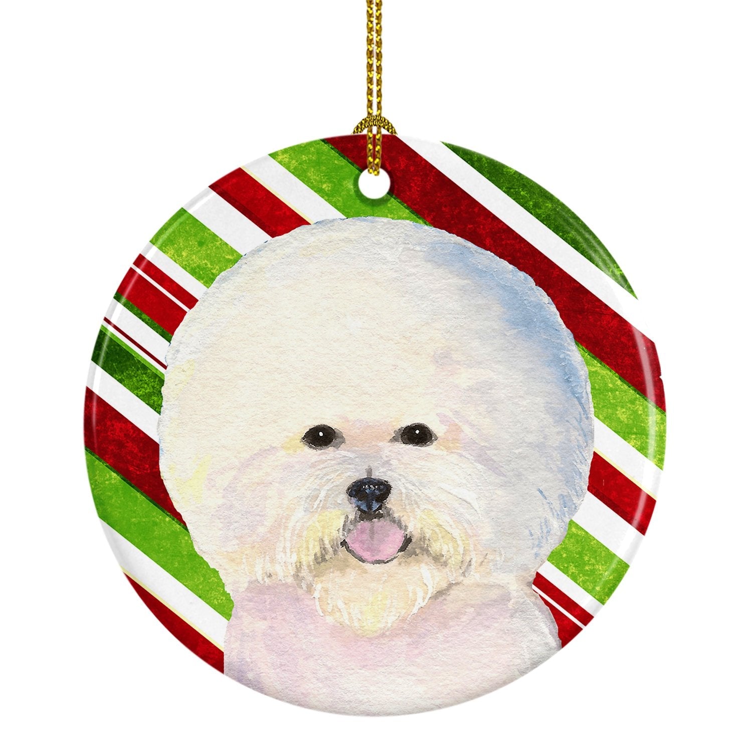 Bichon Frise Candy Cane Holiday Christmas Ceramic Ornament Christmas Tree Hanging Decorations for Home Christmas Holiday, Party, Gift, 3 in, Multicolor