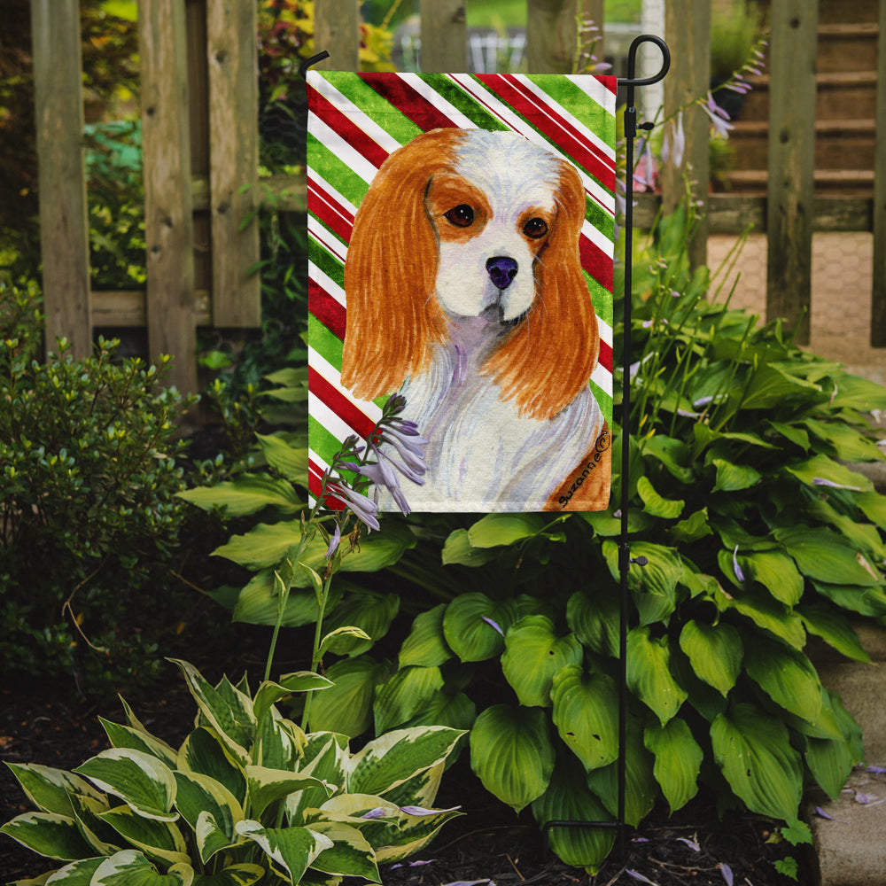 Cavalier Spaniel Candy Cane Holiday Christmas Garden Flag Mailbox Decorative Yard Banner Outside Patio Artwork for Flower Beds, Garden Size, Multicolor
