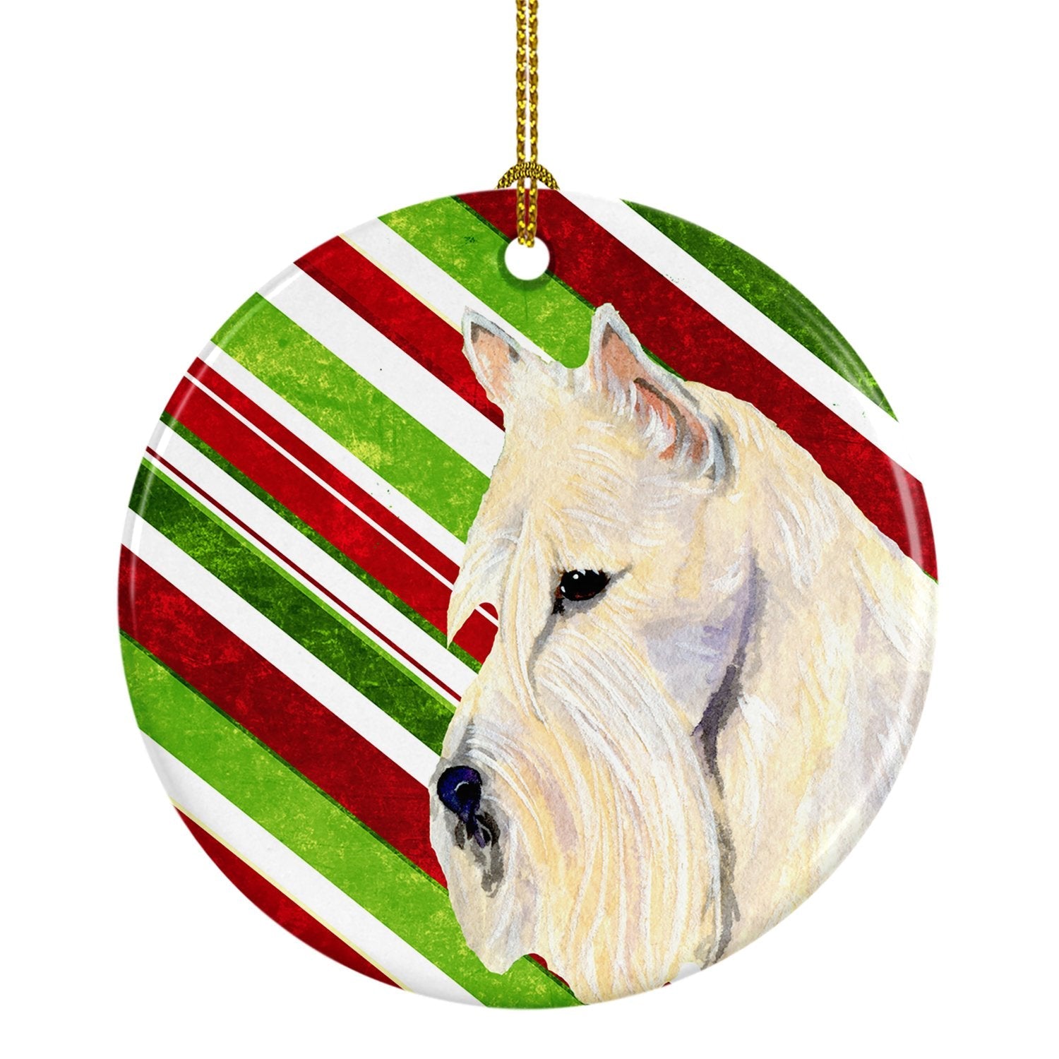 Scottish Terrier Candy Cane Holiday Christmas Ceramic Ornament Christmas Tree Hanging Decorations for Home Christmas Holiday, Party, Gift, 3 in, Multicolor