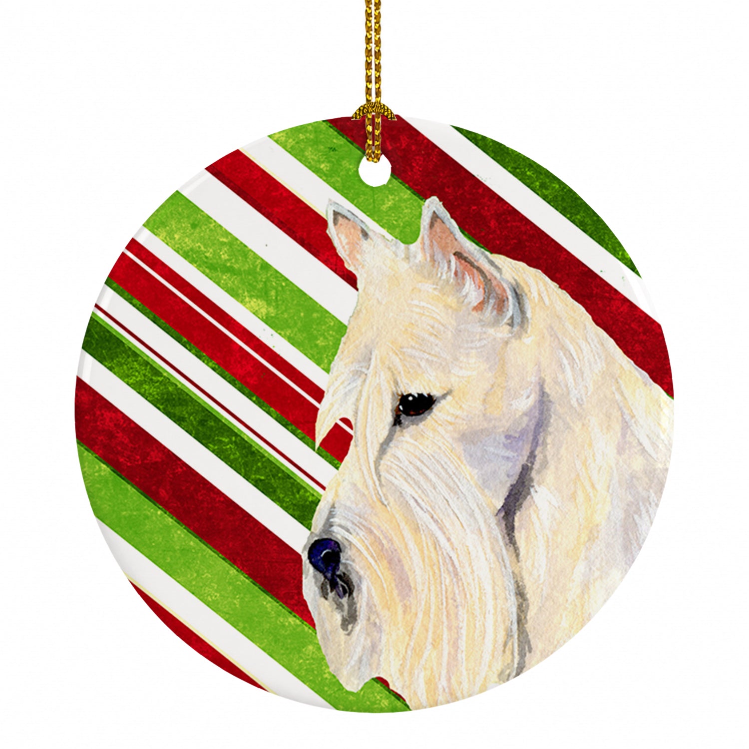 Scottish Terrier Candy Cane Holiday Christmas Ceramic Ornament Christmas Tree Hanging Decorations for Home Christmas Holiday, Party, Gift, 3 in, Multicolor
