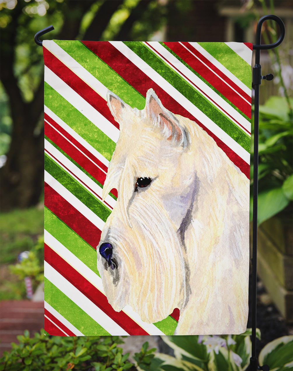 Scottish Terrier Candy Cane Holiday Christmas Garden Flag Mailbox Decorative Yard Banner Outside Patio Artwork for Flower Beds, Garden Size, Multicolor