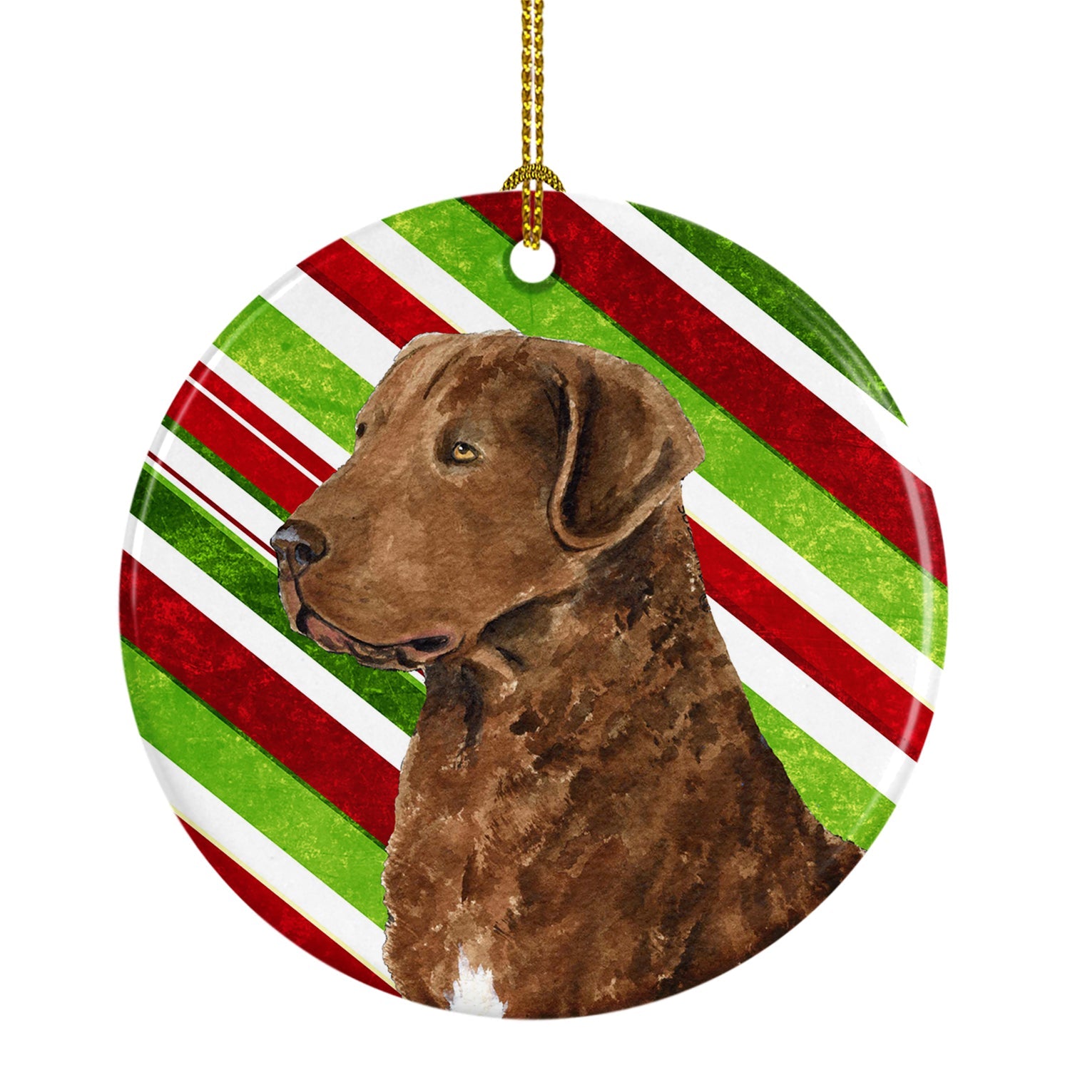 Chesapeake Bay Retriever Candy Cane Holiday Christmas Ceramic Ornament Christmas Tree Hanging Decorations for Home Christmas Holiday, Party, Gift, 3 in, Multicolor