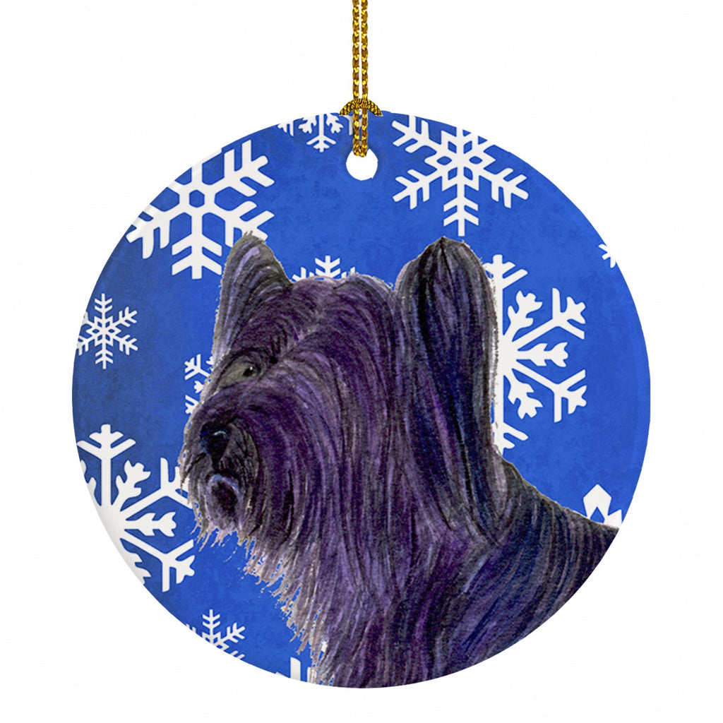 Skye Terrier Winter Snowflakes Holiday Ceramic Ornament Christmas Tree Hanging Decorations for Home Christmas Holiday, Party, Gift, 3 in, Multicolor