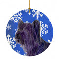 Skye Terrier Winter Snowflakes Holiday Ceramic Ornament Christmas Tree Hanging Decorations for Home Christmas Holiday, Party, Gift, 3 in, Multicolor