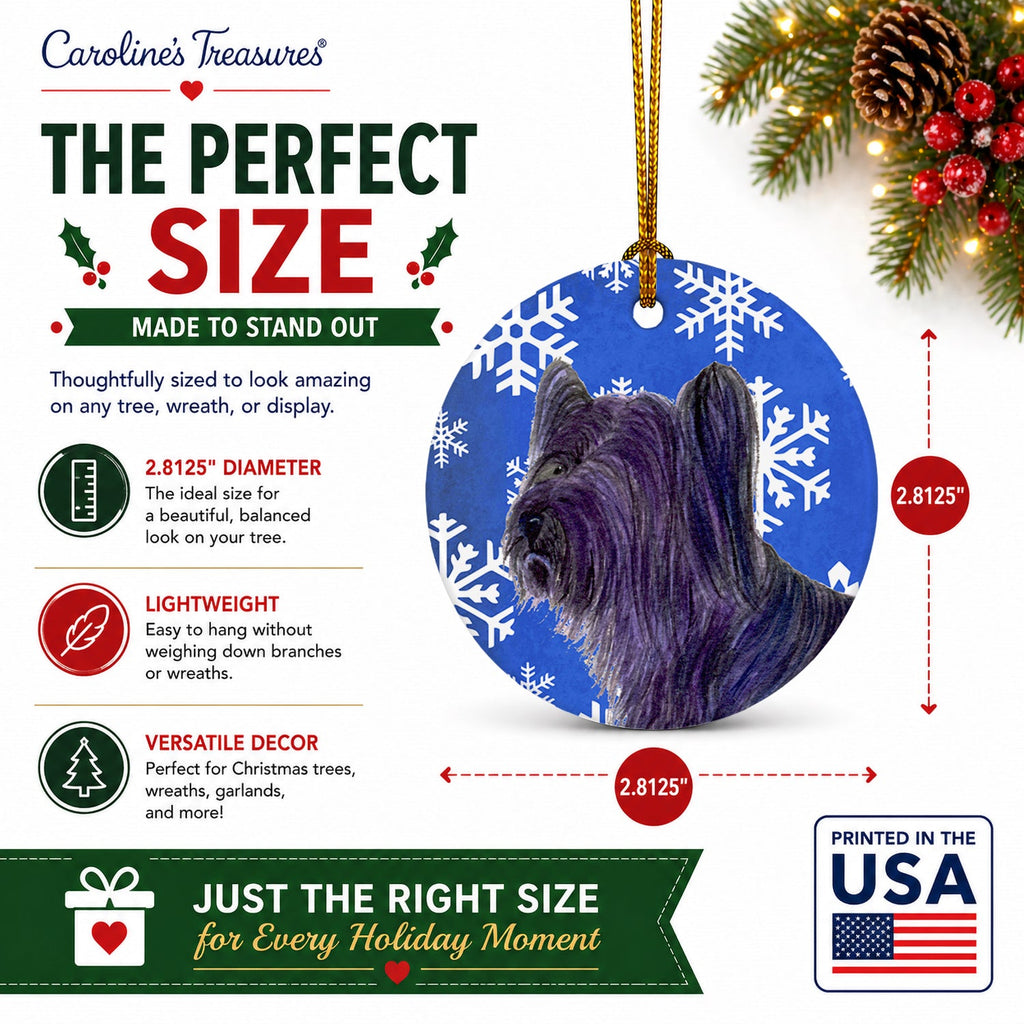Skye Terrier Winter Snowflakes Holiday Ceramic Ornament Christmas Tree Hanging Decorations for Home Christmas Holiday, Party, Gift, 3 in, Multicolor