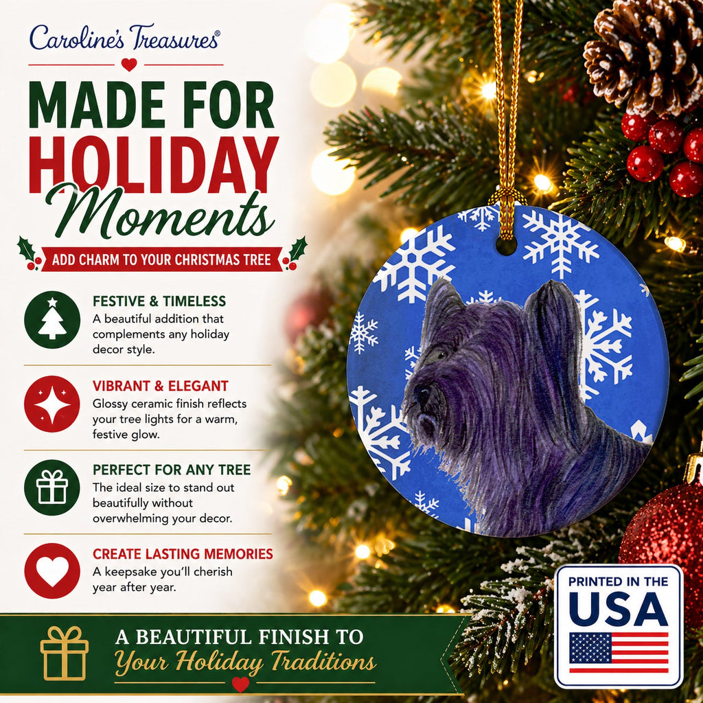 Skye Terrier Winter Snowflakes Holiday Ceramic Ornament Christmas Tree Hanging Decorations for Home Christmas Holiday, Party, Gift, 3 in, Multicolor
