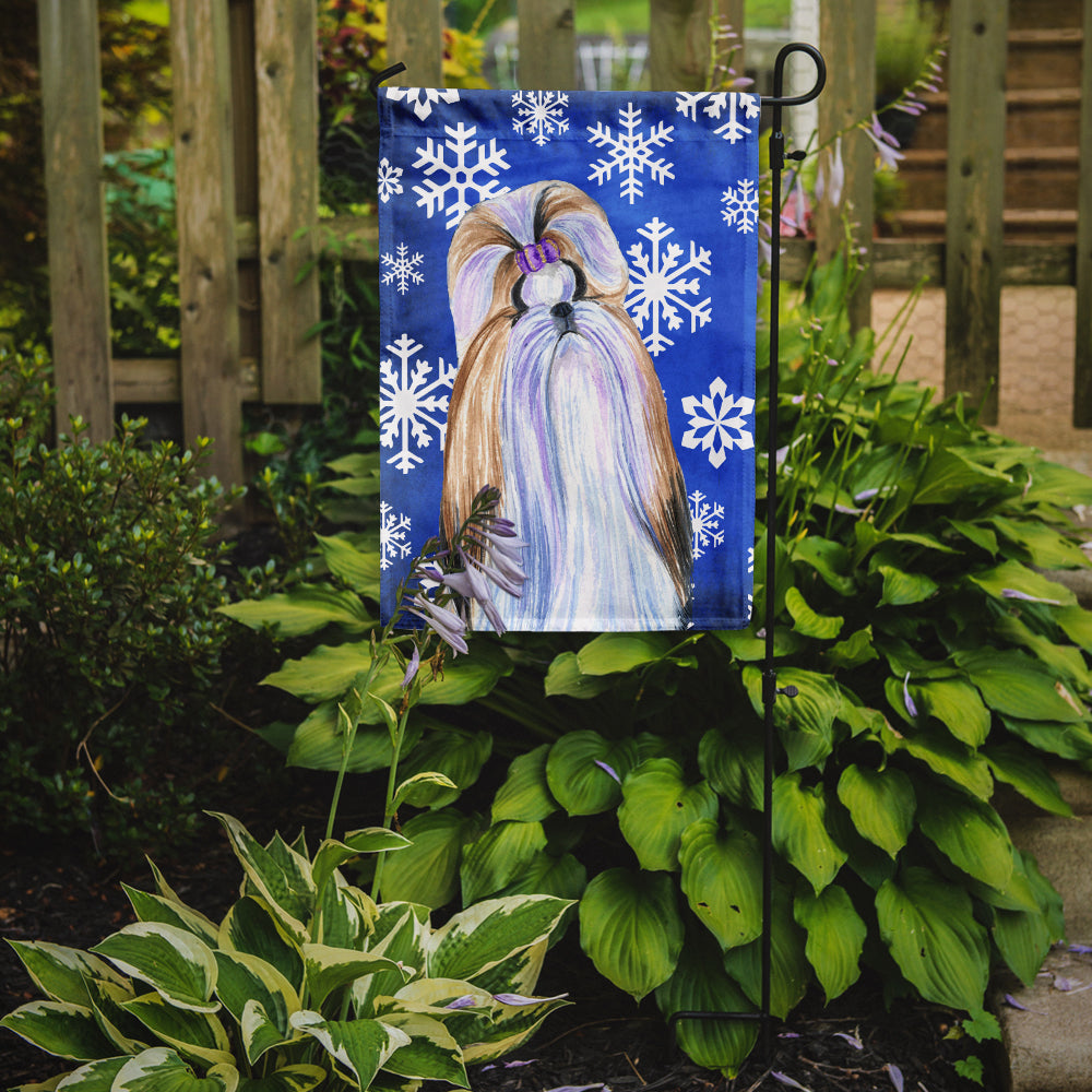 Shih Tzu Winter Snowflakes Holiday Garden Flag Mailbox Decorative Yard Banner Outside Patio Artwork for Flower Beds, Garden Size, Multicolor