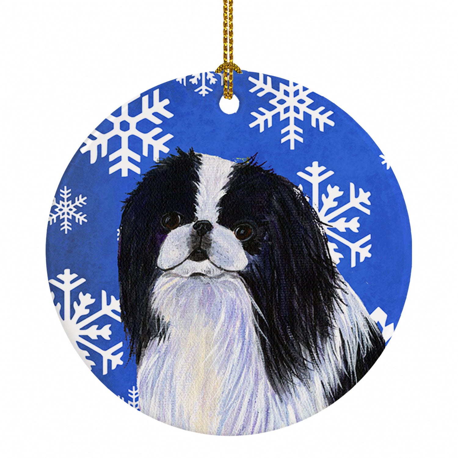 Japanese Chin Winter Snowflakes Holiday Ceramic Ornament Christmas Tree Hanging Decorations for Home Christmas Holiday, Party, Gift, 3 in, Multicolor