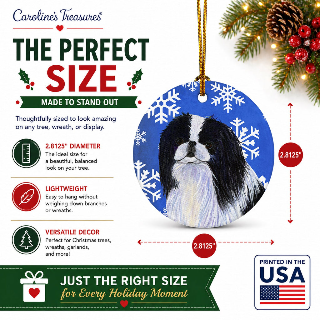 Japanese Chin Winter Snowflakes Holiday Ceramic Ornament Christmas Tree Hanging Decorations for Home Christmas Holiday, Party, Gift, 3 in, Multicolor
