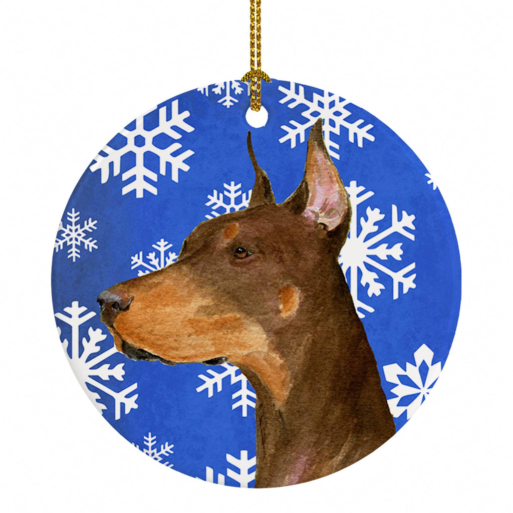 Doberman Winter Snowflakes Holiday Ceramic Ornament Christmas Tree Hanging Decorations for Home Christmas Holiday, Party, Gift, 3 in, Multicolor