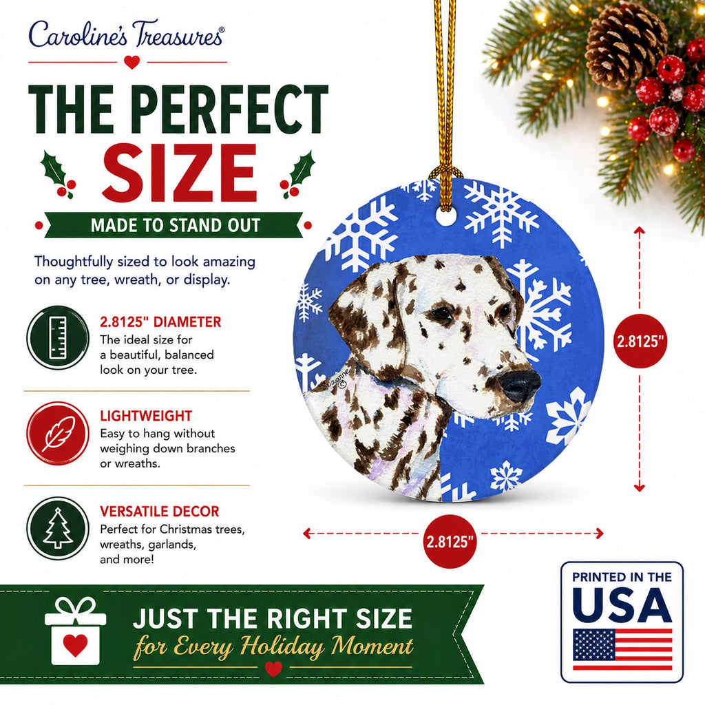 Dalmatian Winter Snowflakes Holiday Ceramic Ornament Christmas Tree Hanging Decorations for Home Christmas Holiday, Party, Gift, 3 in, Multicolor
