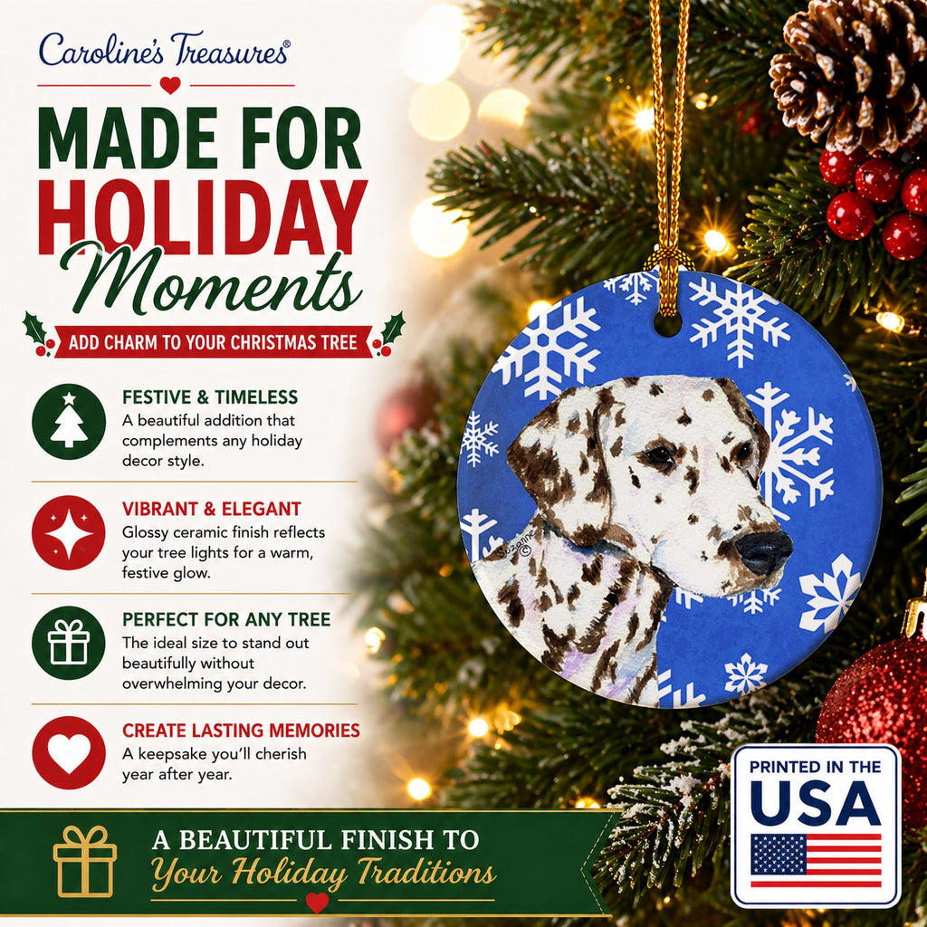 Dalmatian Winter Snowflakes Holiday Ceramic Ornament Christmas Tree Hanging Decorations for Home Christmas Holiday, Party, Gift, 3 in, Multicolor