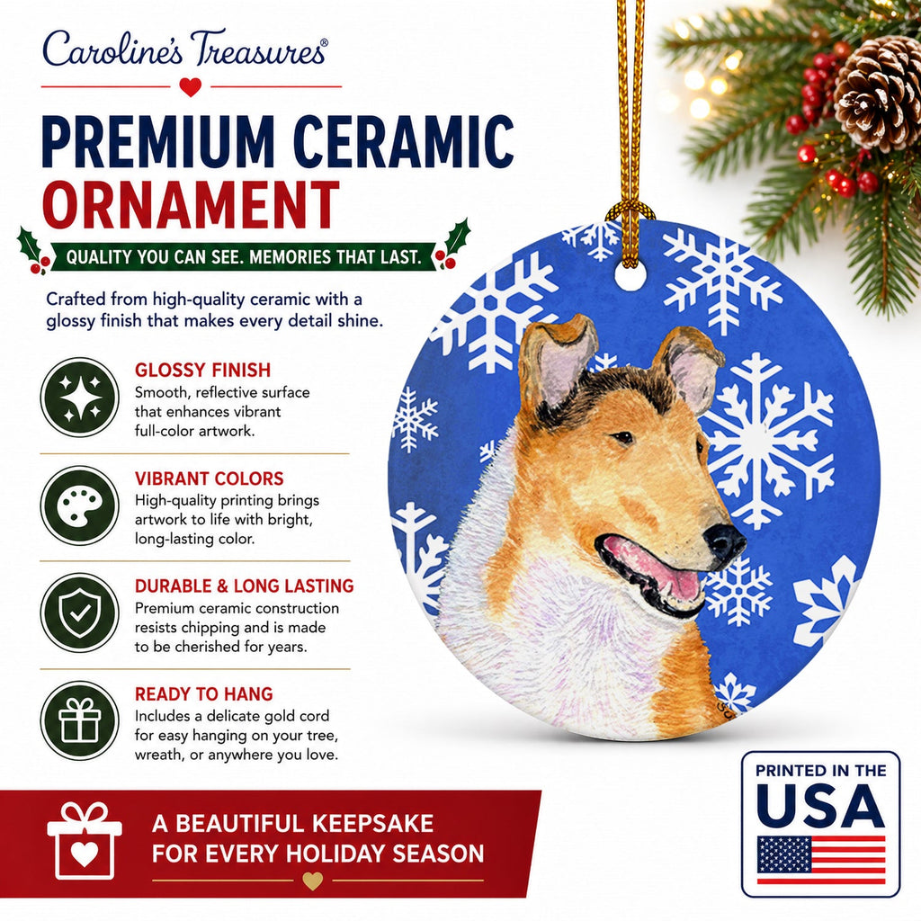 Collie Smooth Winter Snowflakes Holiday Ceramic Ornament Christmas Tree Hanging Decorations for Home Christmas Holiday, Party, Gift, 3 in, Multicolor