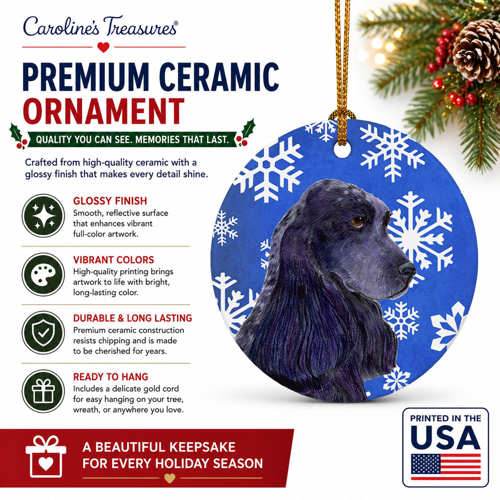 Cocker Spaniel Winter Snowflakes Holiday Ceramic Ornament Christmas Tree Hanging Decorations for Home Christmas Holiday, Party, Gift, 3 in, Multicolor
