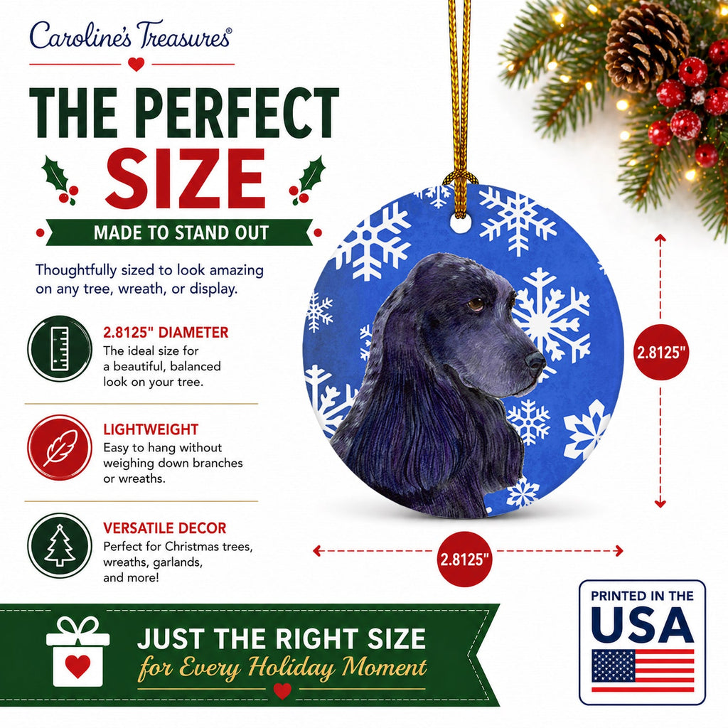 Cocker Spaniel Winter Snowflakes Holiday Ceramic Ornament Christmas Tree Hanging Decorations for Home Christmas Holiday, Party, Gift, 3 in, Multicolor