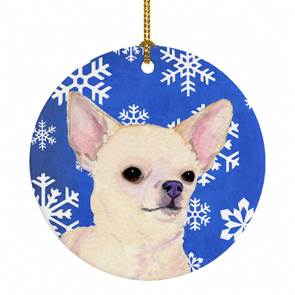 Chihuahua Winter Snowflakes Holiday Ceramic Ornament Christmas Tree Hanging Decorations for Home Christmas Holiday, Party, Gift, 3 in, Multicolor