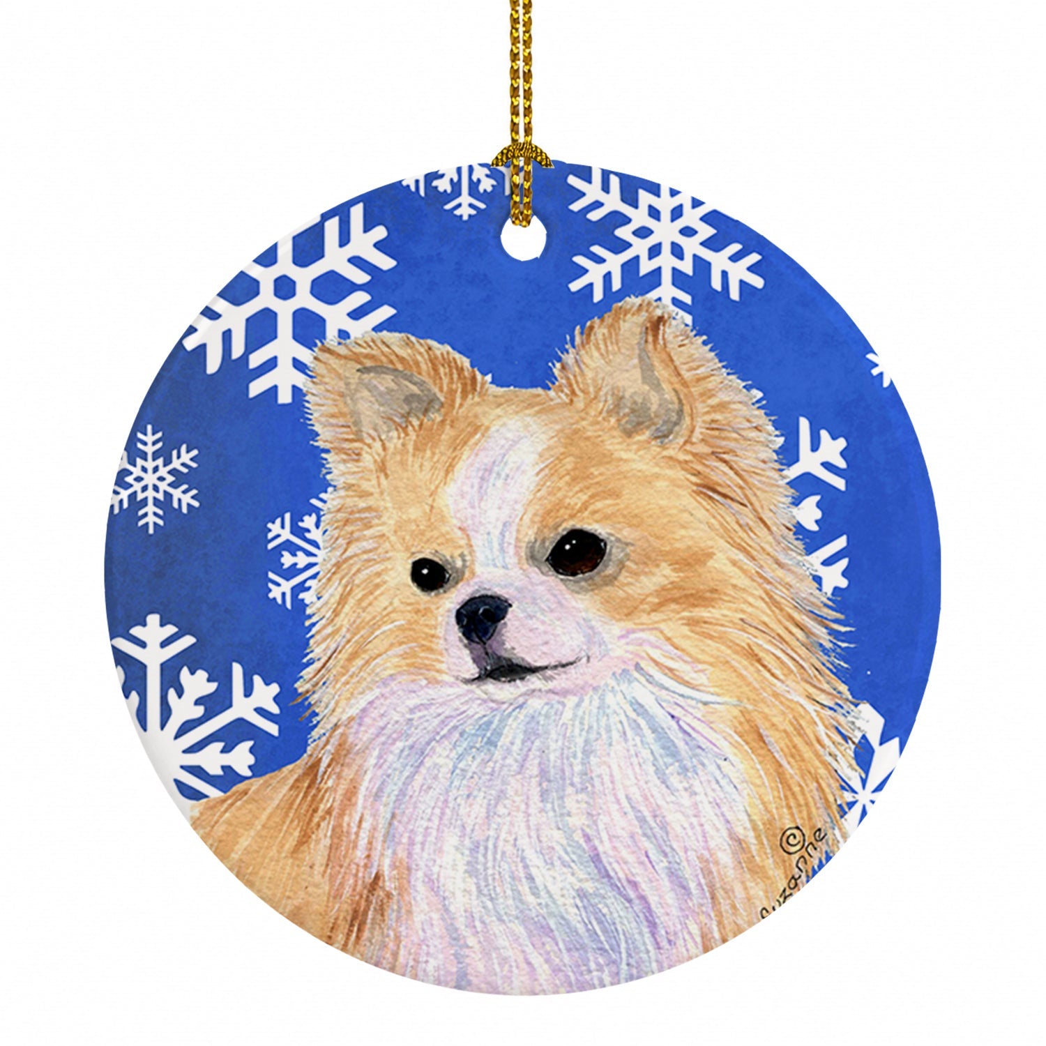 Chihuahua Winter Snowflakes Holiday Ceramic Ornament Christmas Tree Hanging Decorations for Home Christmas Holiday, Party, Gift, 3 in, Multicolor