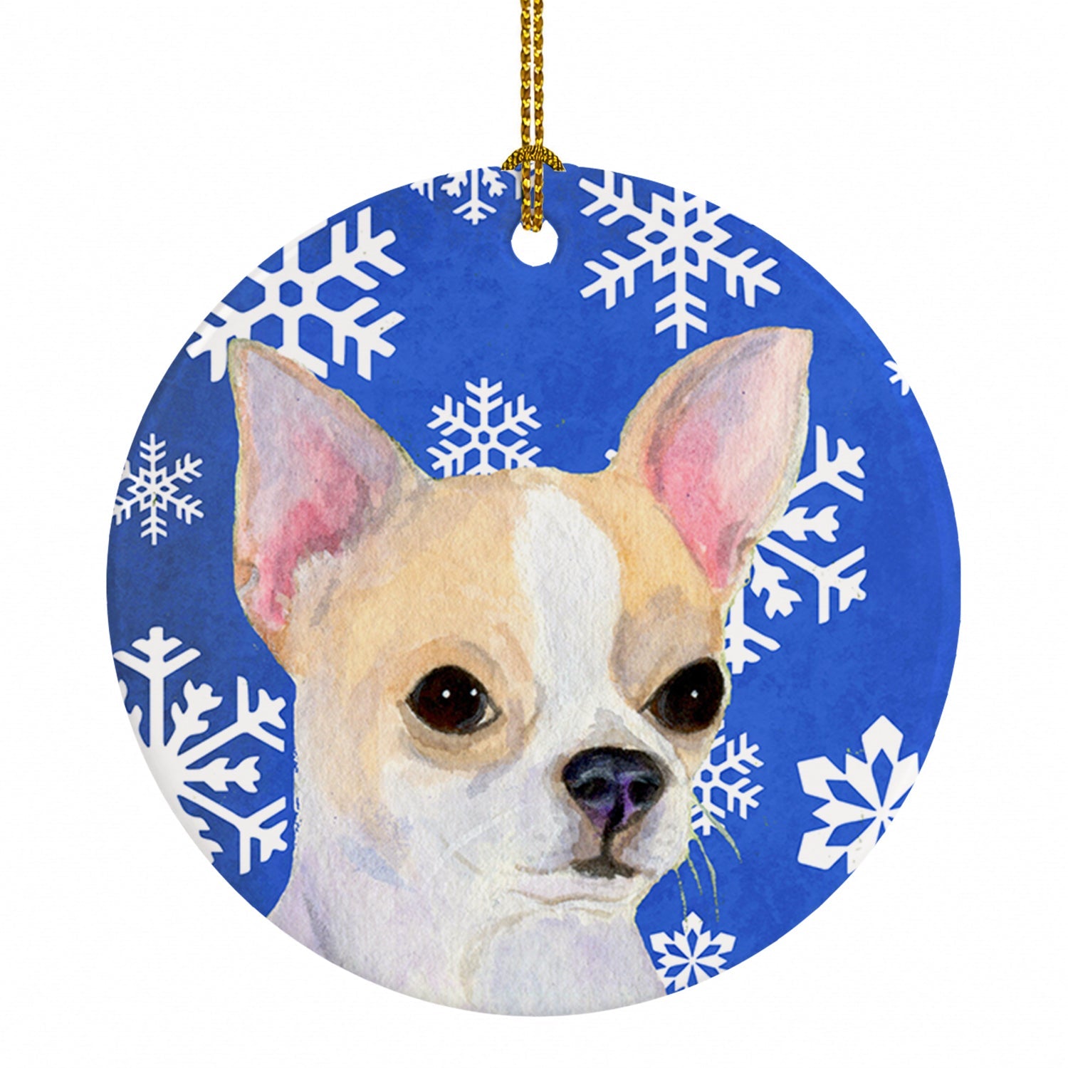 Chihuahua Winter Snowflakes Holiday Ceramic Ornament Christmas Tree Hanging Decorations for Home Christmas Holiday, Party, Gift, 3 in, Multicolor