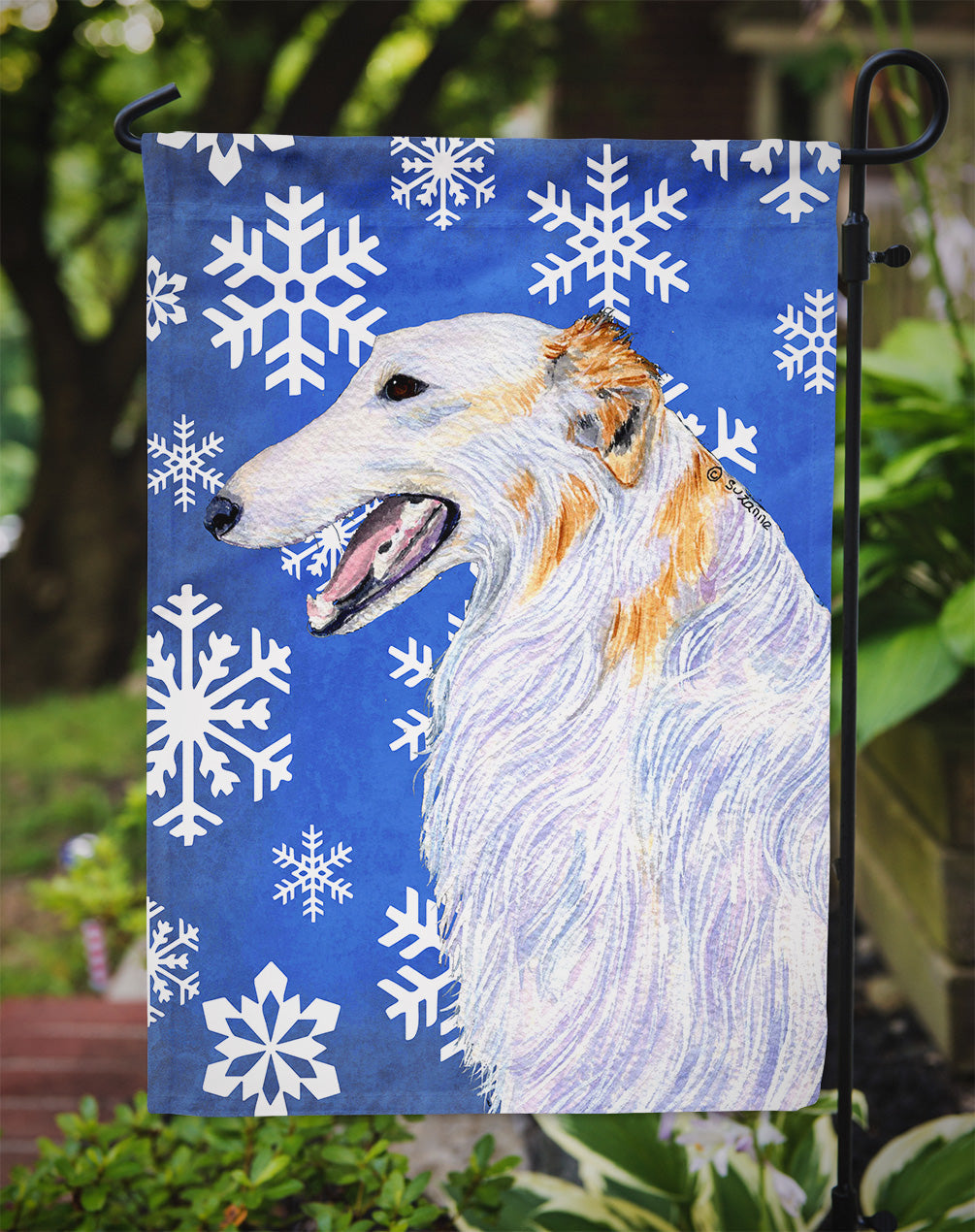 Borzoi Winter Snowflakes Holiday Garden Flag Mailbox Decorative Yard Banner Outside Patio Artwork for Flower Beds, Garden Size, Multicolor