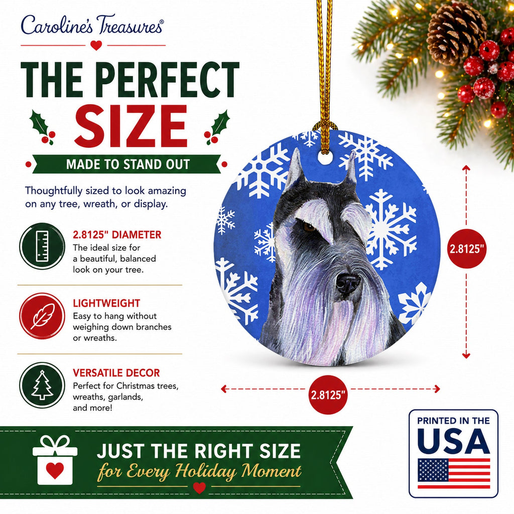 Schnauzer Winter Snowflakes Holiday Ceramic Ornament Christmas Tree Hanging Decorations for Home Christmas Holiday, Party, Gift, 3 in, Multicolor