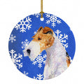 Fox Terrier Winter Snowflakes Holiday Ceramic Ornament Christmas Tree Hanging Decorations for Home Christmas Holiday, Party, Gift, 3 in, Multicolor