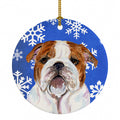 Bulldog English Winter Snowflakes Holiday Ceramic Ornament Christmas Tree Hanging Decorations for Home Christmas Holiday, Party, Gift, 3 in, Multicolor