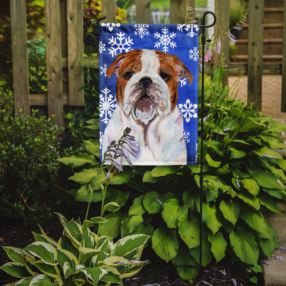 Bulldog English Winter Snowflakes Holiday Garden Flag Mailbox Decorative Yard Banner Outside Patio Artwork for Flower Beds, Garden Size, Multicolor