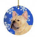 French Bulldog Winter Snowflakes Holiday Ceramic Ornament Christmas Tree Hanging Decorations for Home Christmas Holiday, Party, Gift, 3 in, Multicolor