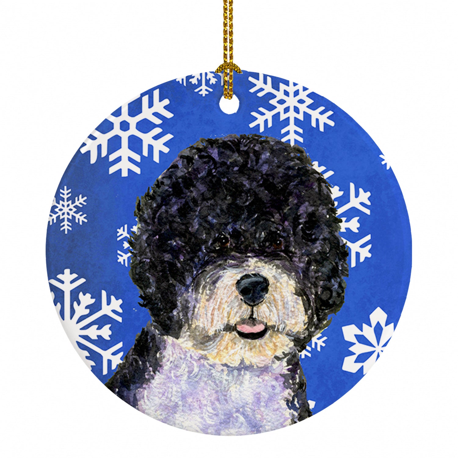 Portuguese Water Dog Winter Snowflakes Holiday Ceramic Ornament Christmas Tree Hanging Decorations for Home Christmas Holiday, Party, Gift, 3 in, Multicolor